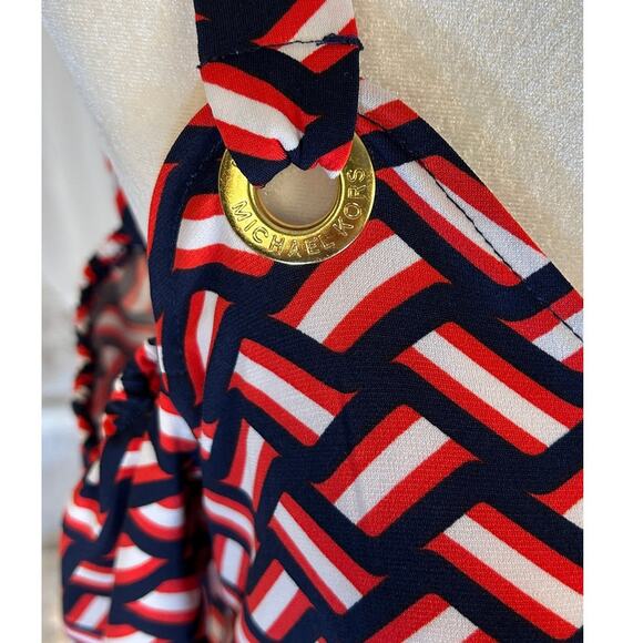 Michael Kors Women's Sz M Navy, Red, White Graphic Print Off Shoulder Top #0338 - Picture 8 of 11